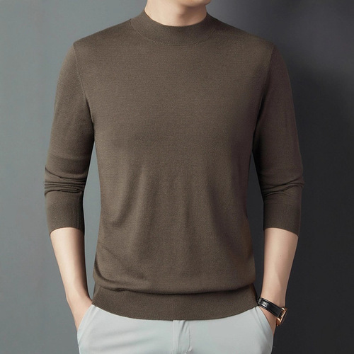 Cross-border half-high collar knitted sweater long-sleeved T-shirt men's autumn new mulberry silk cashmere wool base sweater medium blue