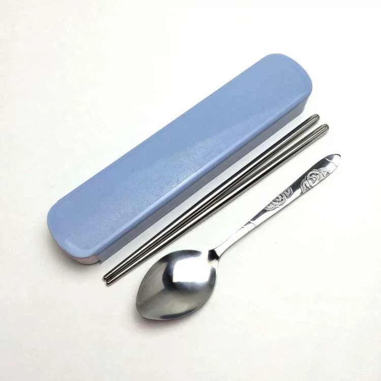 Portable 304 Stainless Steel Tableware Set, Spoon Chopsticks Fork, 3‑Piece with Storage Case