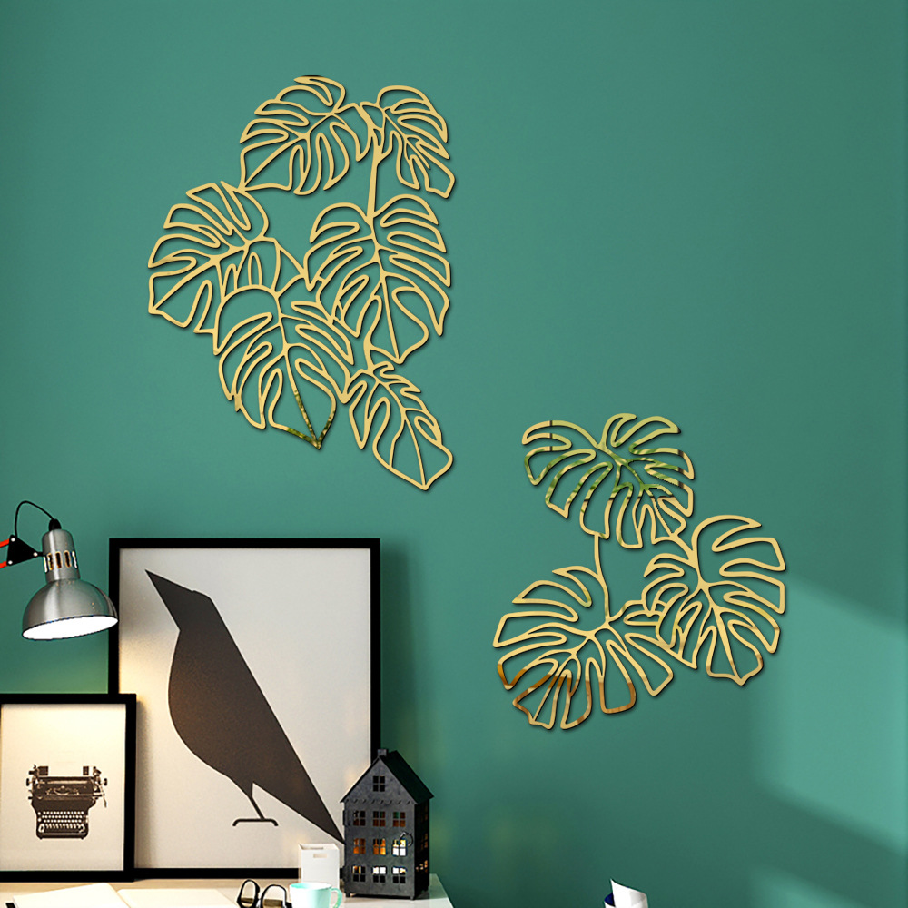 JM1076 Cross-Border 3D Palm Leaf Acrylic Home Decoration Self-Adhesive Mirror Wall Sticker_voghion.com