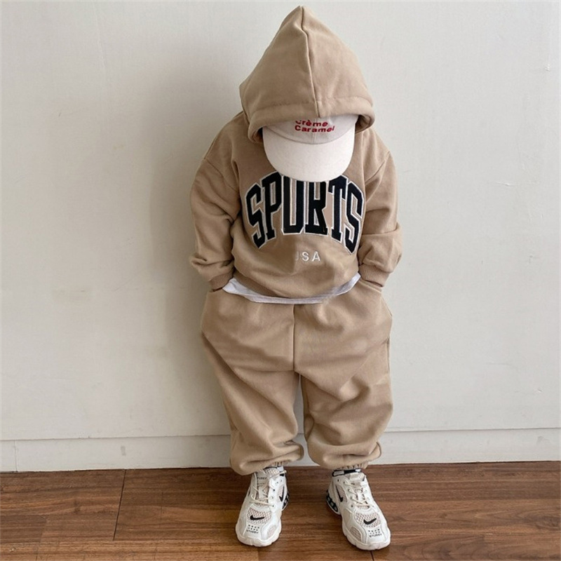 Korean version of children's spring autumn new set for boys girls, simple and westernized letter hooded sweater_voghion.com