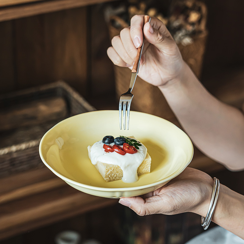 Platos de color crema de alta gama, vajilla de cerámica de estilo vintage, cuencos, platos, cuencos para fideos, cuencos grandes