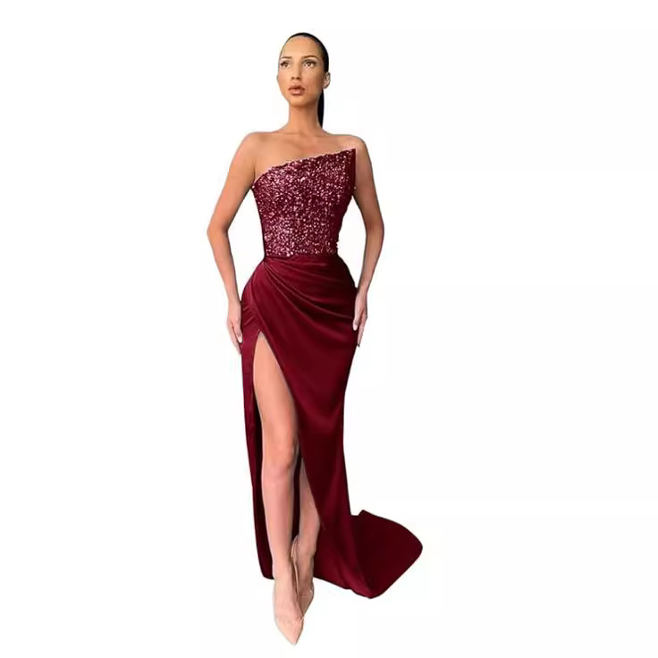 2024 Cross-border Foreign Trade New Green Sequin Fairy Long Sleeveless Fashion Elegant Long Evening Dress