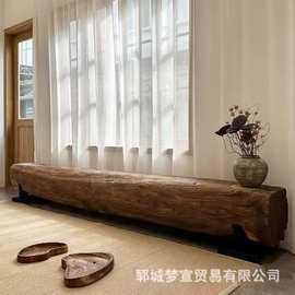 老榆木长条凳原木木桩民宿酒店休息区板凳实木换鞋凳餐椅长条茶椅