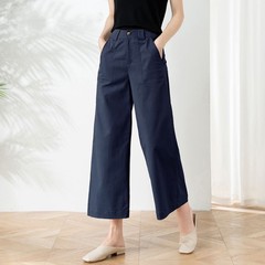 阔腿裤女夏季2025新款工装休闲九分裤藏青色高腰宽松显瘦直筒裤子
