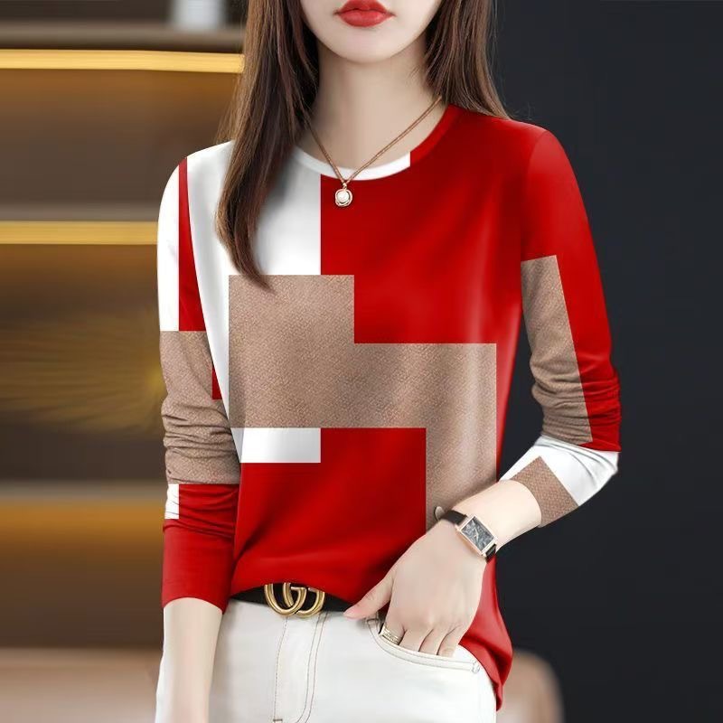 Wholesale 2025 new spring and autumn explosions ladies t-shirt slim belly covering round neck fashion long sleeve a generation of hair