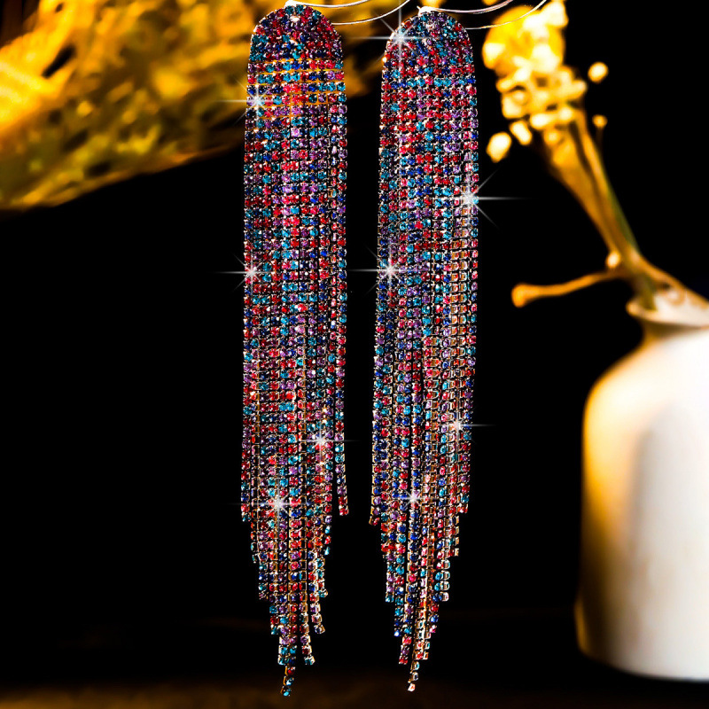 orecchini lunghi con nappe e strass in zircone super flash di alta qualità per le donne, orecchini alla moda dal temperamento_voghion.com
