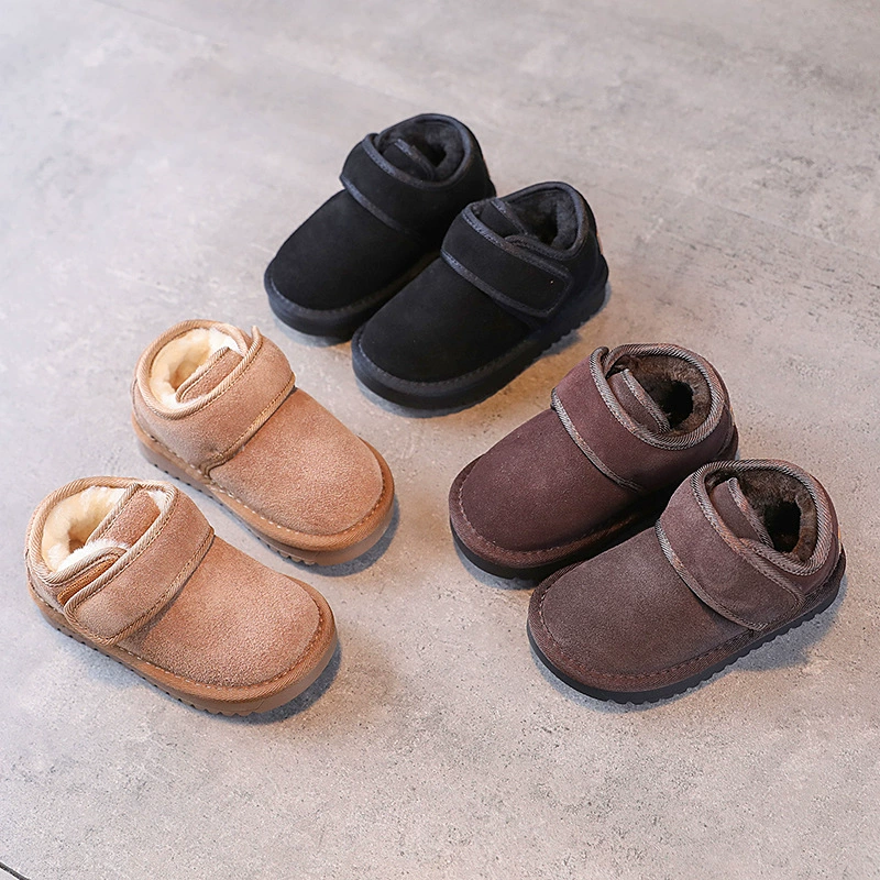 迈小迈 Winter children's shoes, keep warm boots for men and women, genuine leather, Korean style