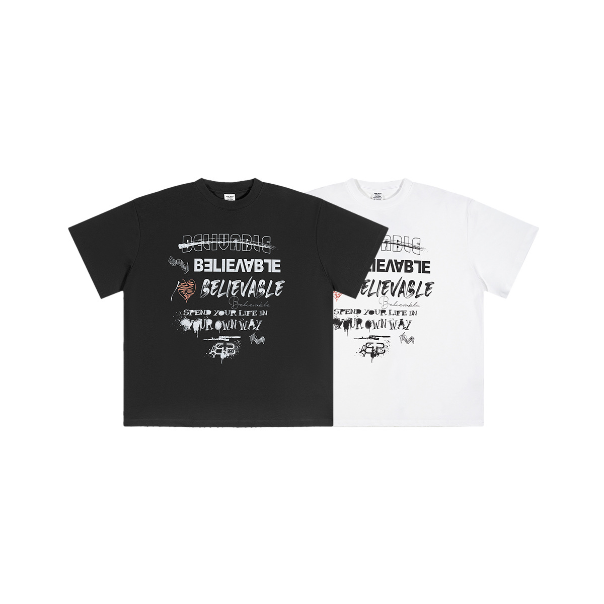 2025 verano marca de moda americana tinta blanca impresión directa de chorro de tinta hombre manga corta cuello redondo suelto pesado camiseta personalizada para hombres