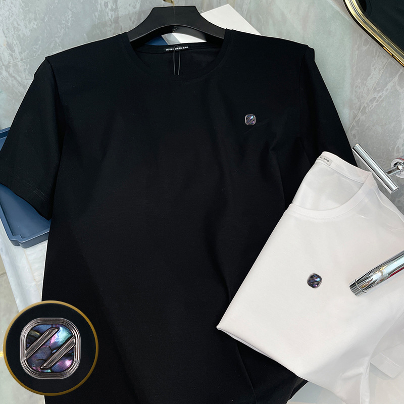 Selected Version/Imported Supima Pima Cotton Letter Small War Horse Badge Textured Top t Men's T-Shirt Ice Silk