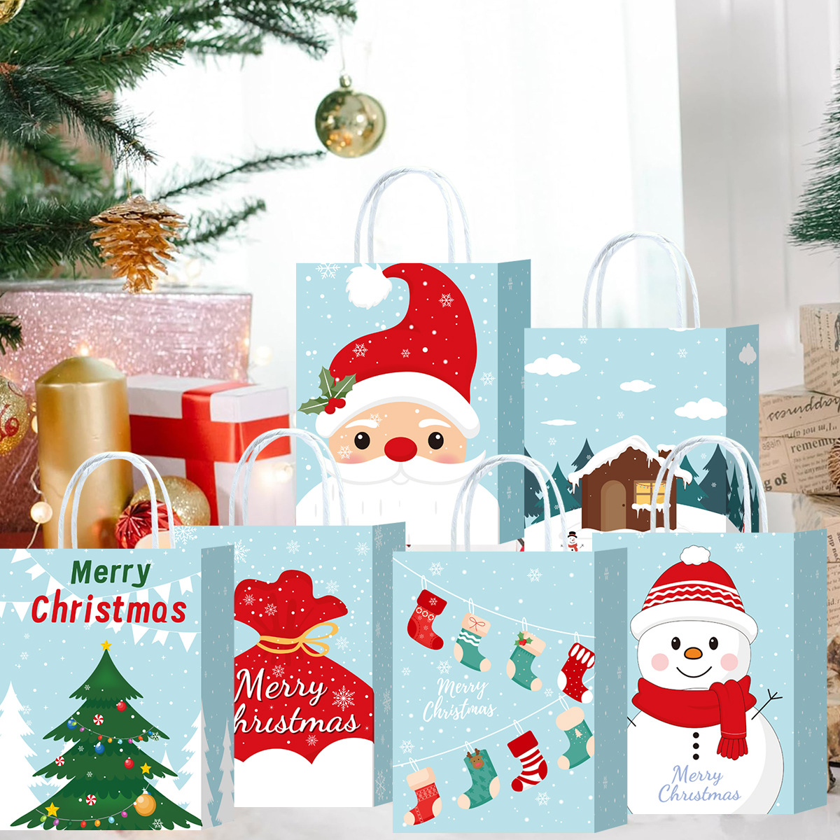Bolsas de papel kraft transfronterizas bolsas de papel de Navidad bolsas de regalo de papel de alto nivel