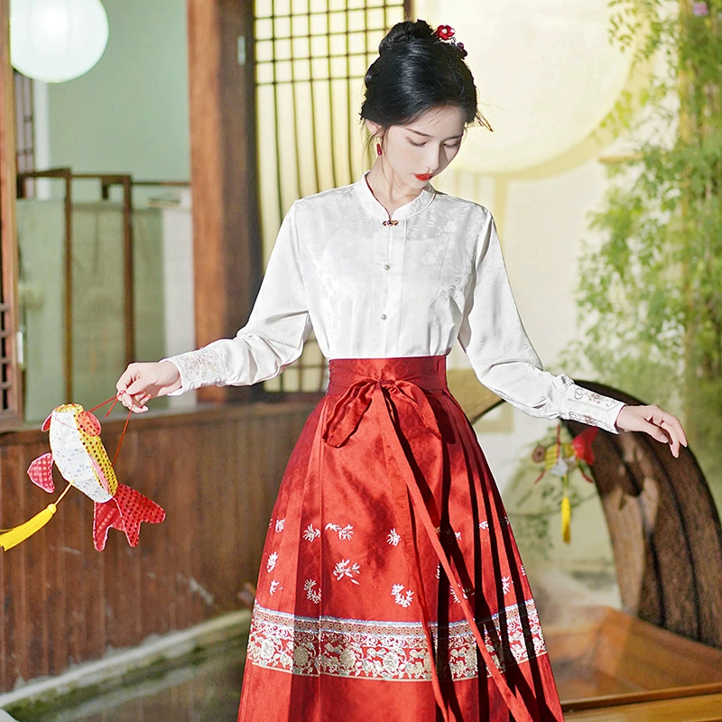 Реальный выстрел новая жаккардовая атласная рубашка с пряжкой в китайском стиле цельная тканая золотая вышивка негабаритный жилет-качели юбка костюм