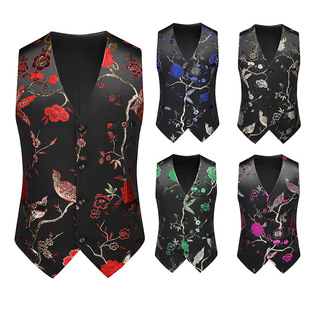2025 Cross-Border Export New Men's Slim Fashion Large Size Suit Vest Single-Breasted V Neck Embroidered Vest for Men