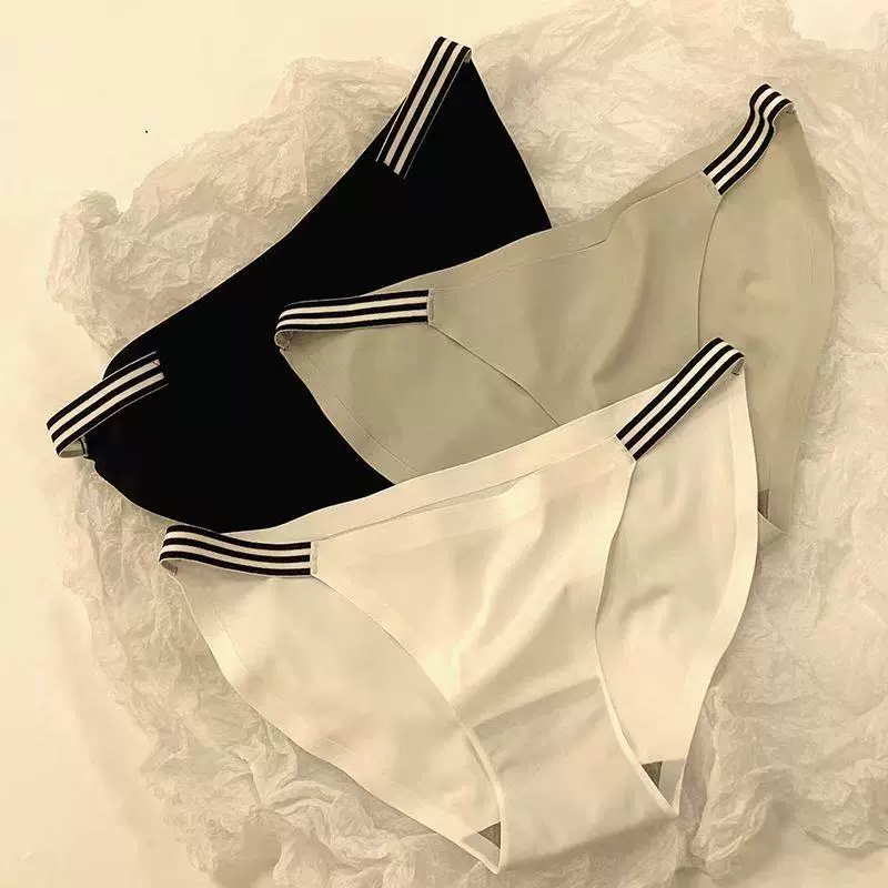 现货撞色冰丝丁字裤女纯欲风女士性感条纹火辣锦纶T字三角裤批发