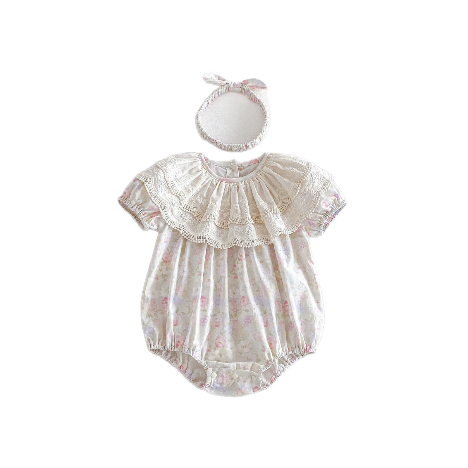 Summer children's bodysuit girl's to go out, floral print, with short sleeve