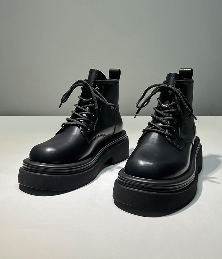 Black Men's Chunky Soled Martin Boots British Style Short Boots_voghion.com