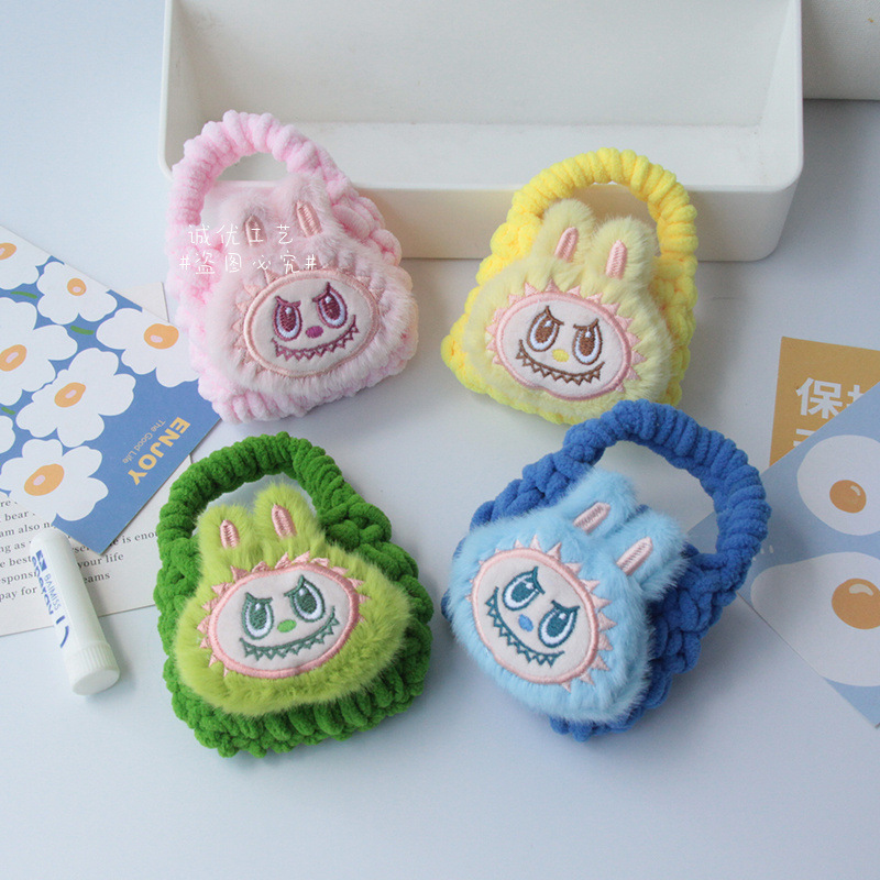 Mini Portable Coin Purse Japanese and Korean Style Cute Rabbit Plush Woven Headset Protective Case Children's Coin Storage Bag