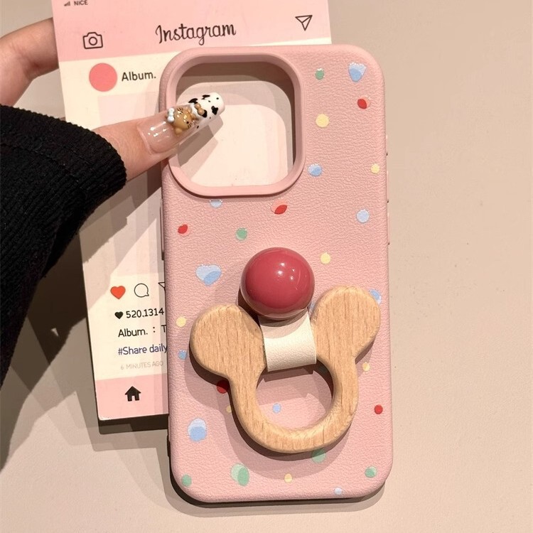 Ball leather ring Mickey bracket for Apple 15promax new iPhone16promax phone case 14