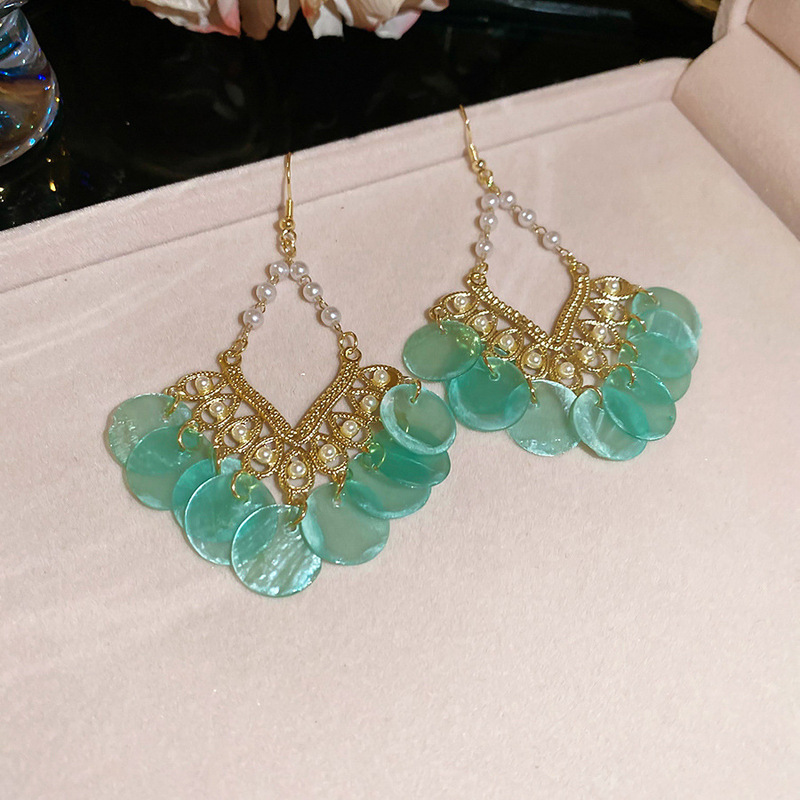 海边度假风花朵贝壳流苏长款耳环轻奢高级感耳钉女耳饰设计感小众|undefined