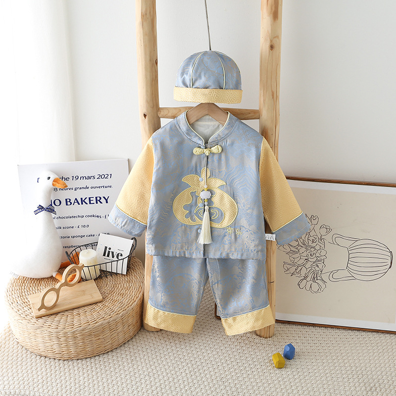 男童漢服2025新款兒童國風套裝男寶寶周歲少爺服嬰幼兒抓周禮服