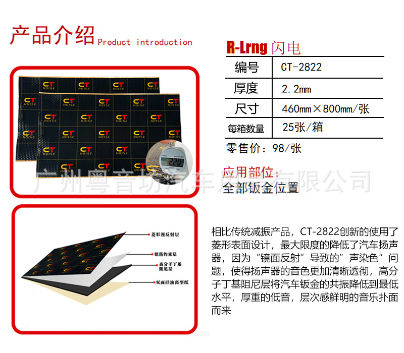 American Ct 3.2mm Thick Car Soundproofing Board, Anti-Vibration Rubber, Soundproofing Mat for Full Vehicle Modification, Noise Reduction Butyl Shock Absorption