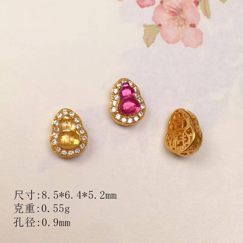 Natural tourmaline diamond-encrusted gourd s925 silver-plated through-hole accessories bracelet string decoration diy handmade spacer beads semi-finished products