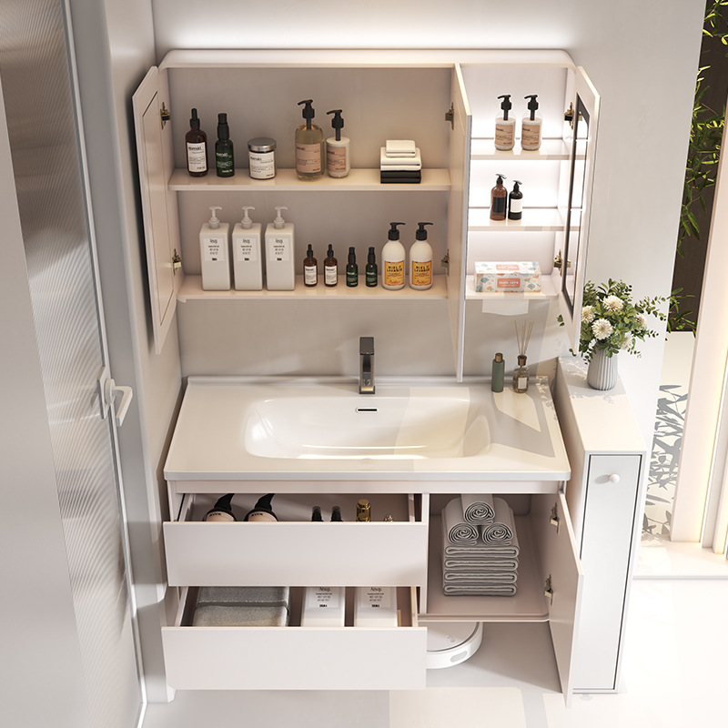 Gabinete de baño de roble personalizado, gabinete de lavabo, lavabo de roble, lavabo de cerámica, mesa de lavado inteligente