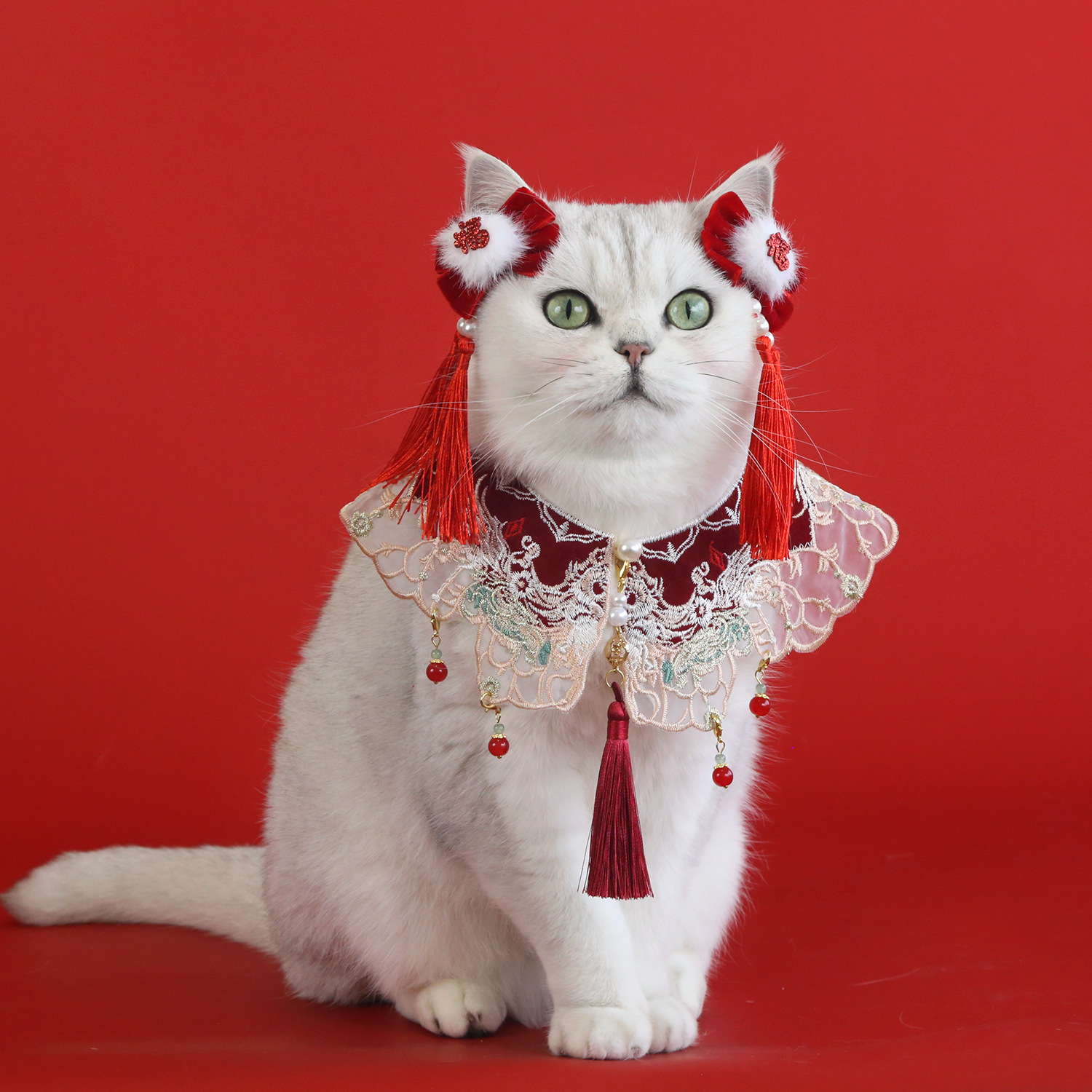Mascotas nuevas nubes chinas hombro bib de terciopelo perlas colgante gato pequeño perro boda de Año Nuevo image 4
