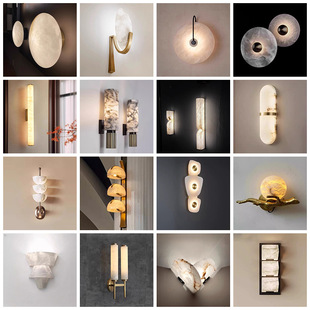 New Chinese Style All-Copper Wall Lamp Living Room Background Wall Lamp Light Luxury Designer Bedroom Bedside Aisle Staircase Marble Lamp