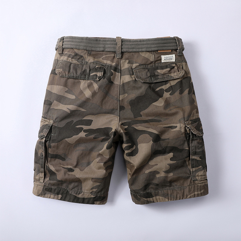 Pantaloncini cargo da uomo Ami Khaki Summer Cotton Camouflage, pantaloni casual taglie forti_voghion.com