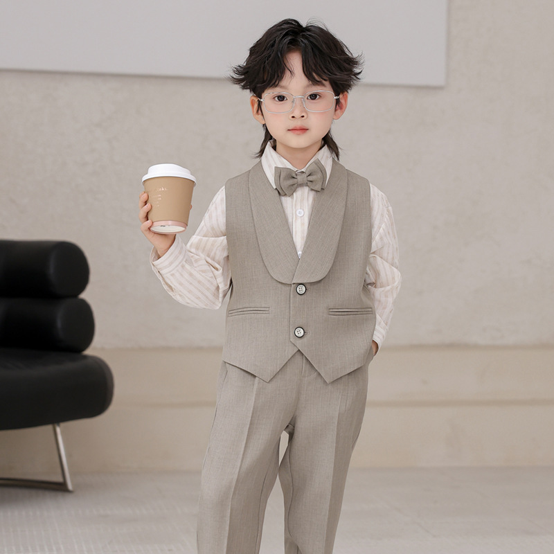 Children's Suits, British Style Flower Boy Performance Outfits, Boys' Stylish Gentleman Vests, Baby's One-Year-Old Photography Outfits