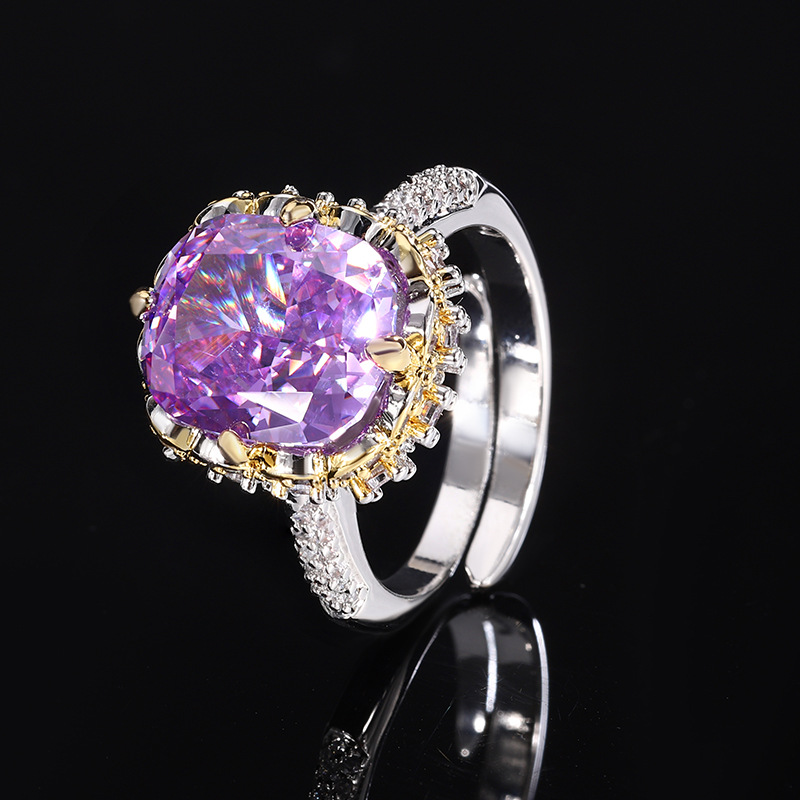 2024 nueva joyería Zhuang Shengsheng fondo de cobre chapado en oro diamante de alto carbono flor de hielo cortado diamante cuadrado anillo de cobre mujer 10*12