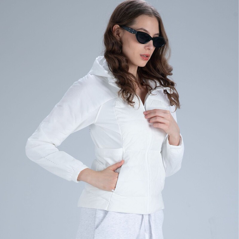 [Processing and Customization] Luluzgly Waist-Cinching down Jacket, Lightweight down Jacket, Hooded Sports Yoga Wear