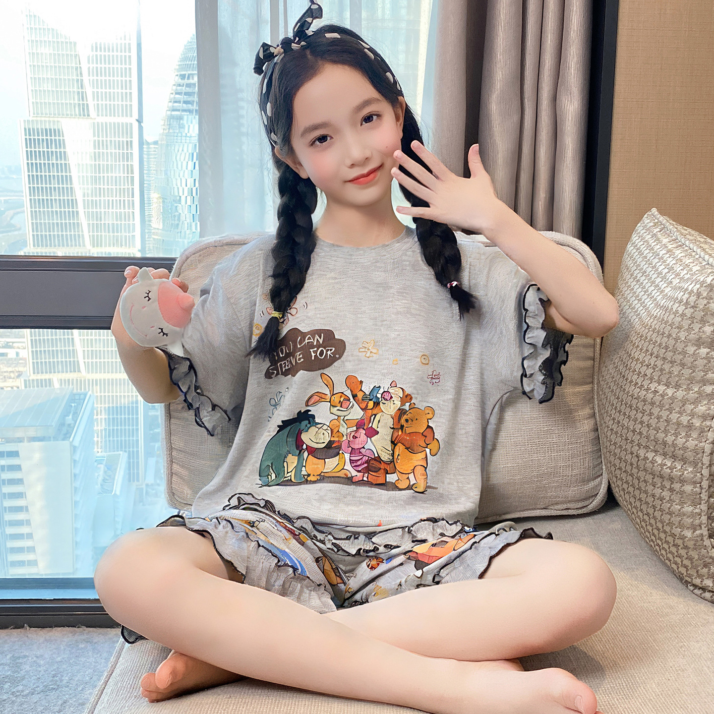 Pijamas de niñas para niños de verano modelo ultra delgado de manga corta 2026 nuevo estilo de verano de ropa de casa para niños mayores