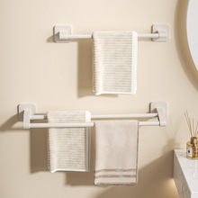 卫生间免打孔毛巾架厨房抹布挂杆浴室毛巾收纳挂架双杆白色毛巾杆
