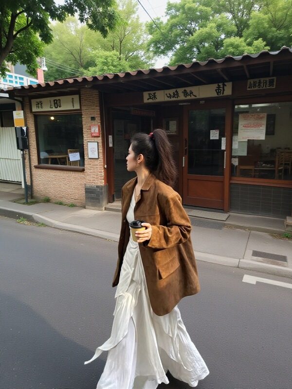 美拉德复古麂皮绒西装外套女春秋季2025新款感小个子棕色皮衣|undefined