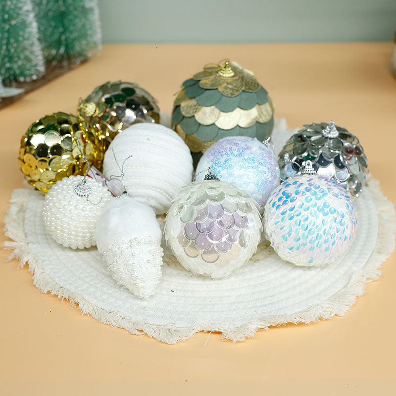 Decoraciones navideñas transfronterizas de 8cm redondas escamas de pescado navideñas vestidos de oro decoración láser bola colgante