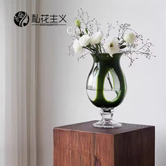私花主义·中古橄榄绿花边口手工琉璃花瓶小众艺术中古花器家居摆