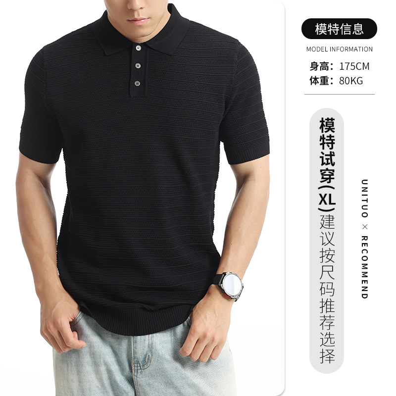 Europa y América transfronterizos hombre hielo de punto polo camisa de manga corta hombre de verano de negocios casual de alto nivel con solapas hombre