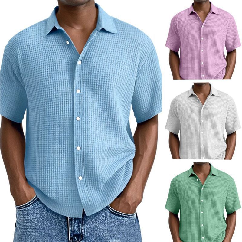Amazon 2025 European and American Cross-Border Men's Summer New Loose Cardigan Casual Tops Pure Cotton Short-Sleeved Shirts