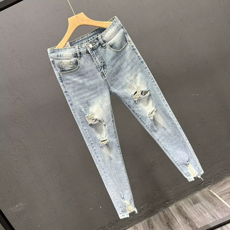 Тонкие летние джинсы, трендовые светлые брюки, корейский стиль, slim fit
