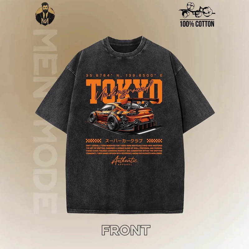 Summer Men's Racing Pattern Printed Washed Distressed Short-Sleeved Export Independent Station Wish Men's T-Shirt