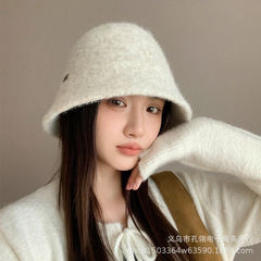 黑色素颜水桶帽子女秋冬新款韩系时尚气质渔夫帽百搭羊绒混纺盆帽