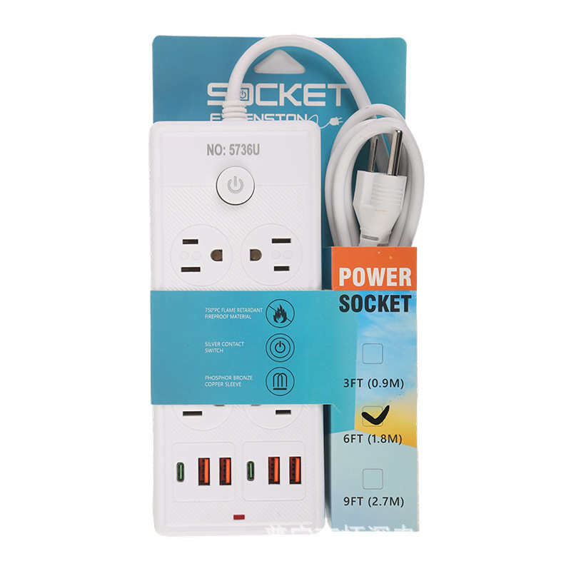 4USB + 2Type-c América del Sur México toma de corriente de doble fila 18 agujeros 6 bits blanco y negro estándar estadounidense 110V