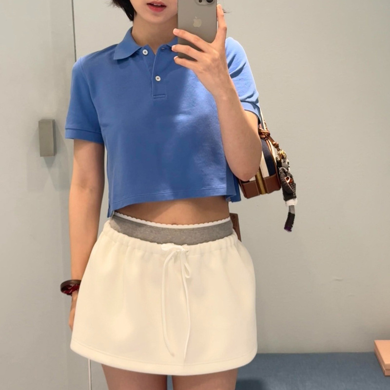2025 Spring and Summer New Style College Style Short Logo Embroidered Polo Short-Sleeved T-Shirt Top for Women
