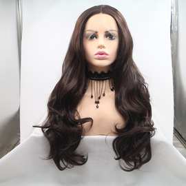 假发女长卷发棕色化纤高温丝假发13*3前蕾丝头套手勾自然发际线