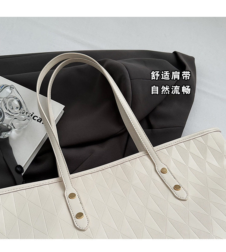 Túi tote nữ cỡ lớn đa năng chất liệu PU, túi đeo vai đi làm phong cách thường ngày — Màu trắng be, Màu xanh lam, Màu đen, Màu đỏ chi tiết 4