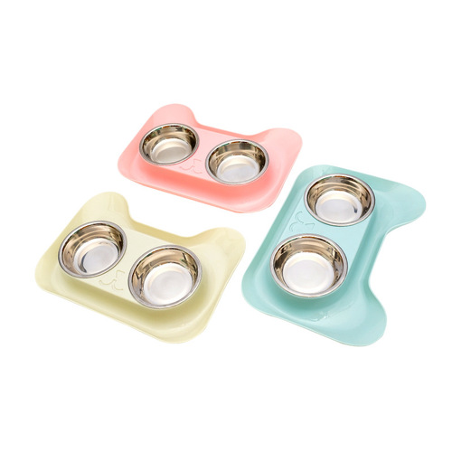Pet Bowl Double Bowl Wholesale Cat Bowl Stainless Steel Anti-Tip Rice Bowl Pet Small Dog Dog Cat Water Bowl Supplies