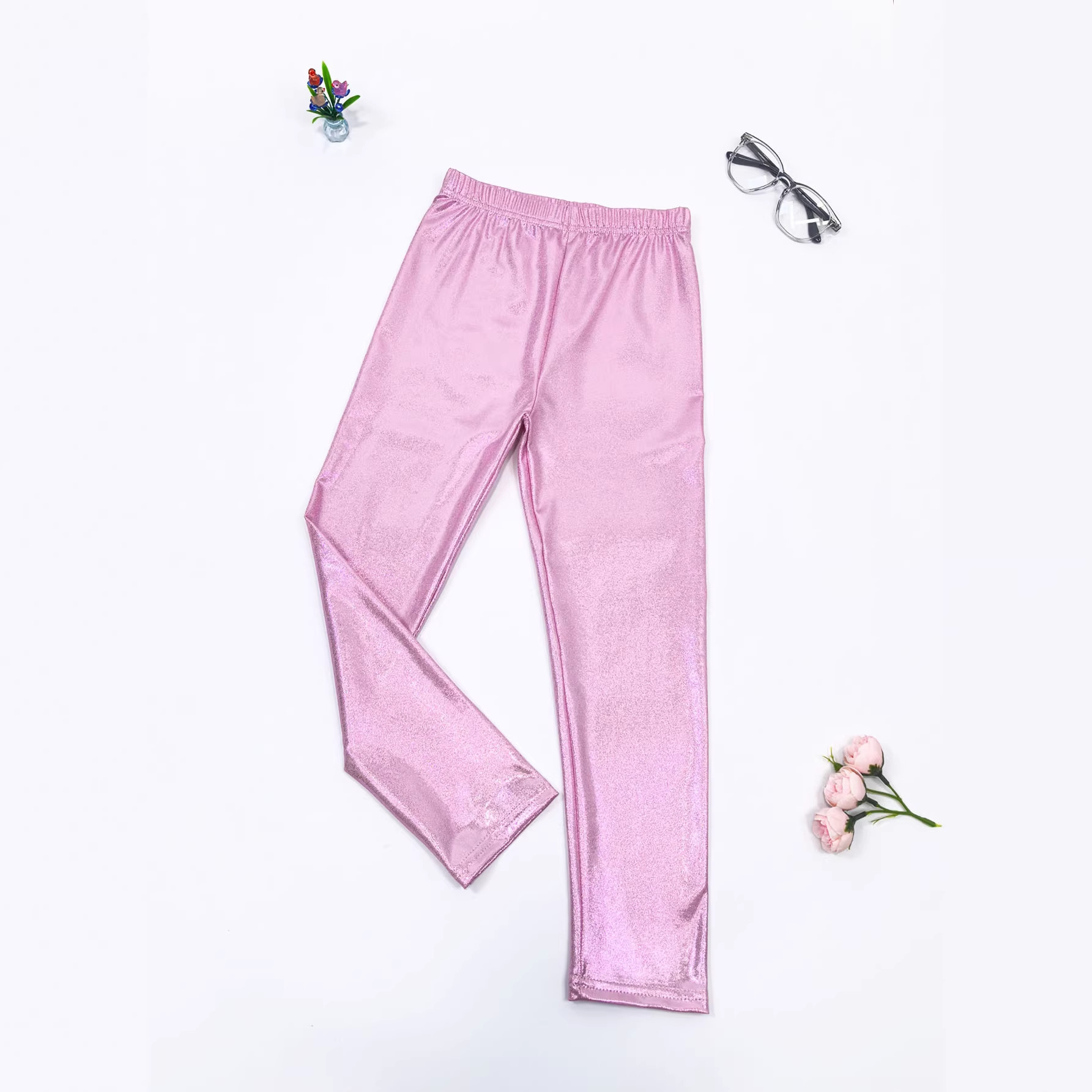 Children's Dance Pants with Shiny Gold Accents, High-Elastic Breathable Yoga Pants, Modern Dance Practice Leggings