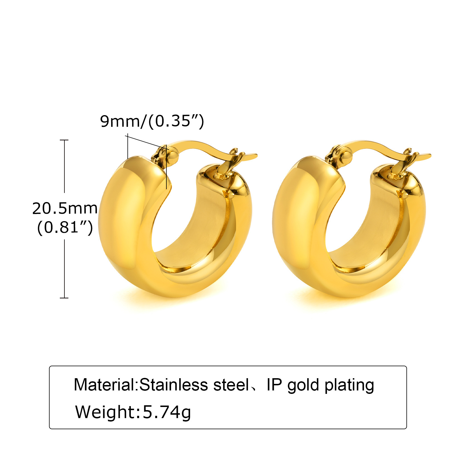 9g Weight Vacuum Plating Gold Plating Process Gold Plated Plating Material Earrings Classification 1 Pair Retro C Shape Plating 201 Stainless Steel Gold Plated Earrings