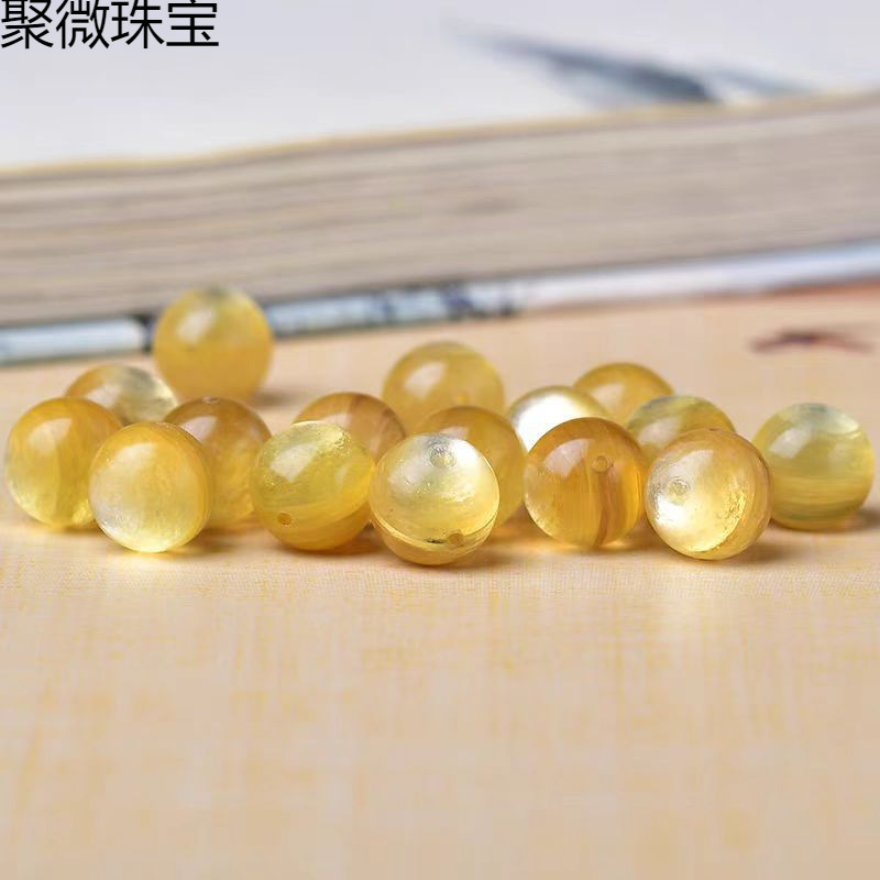 批发天然原矿金锂云母散珠子猫眼圆珠女手串diy配件手链项链珠子|undefined